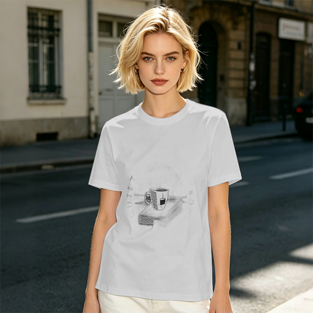 Olive Green Crewneck T-Shirt With Coffee Cup Graphic Print