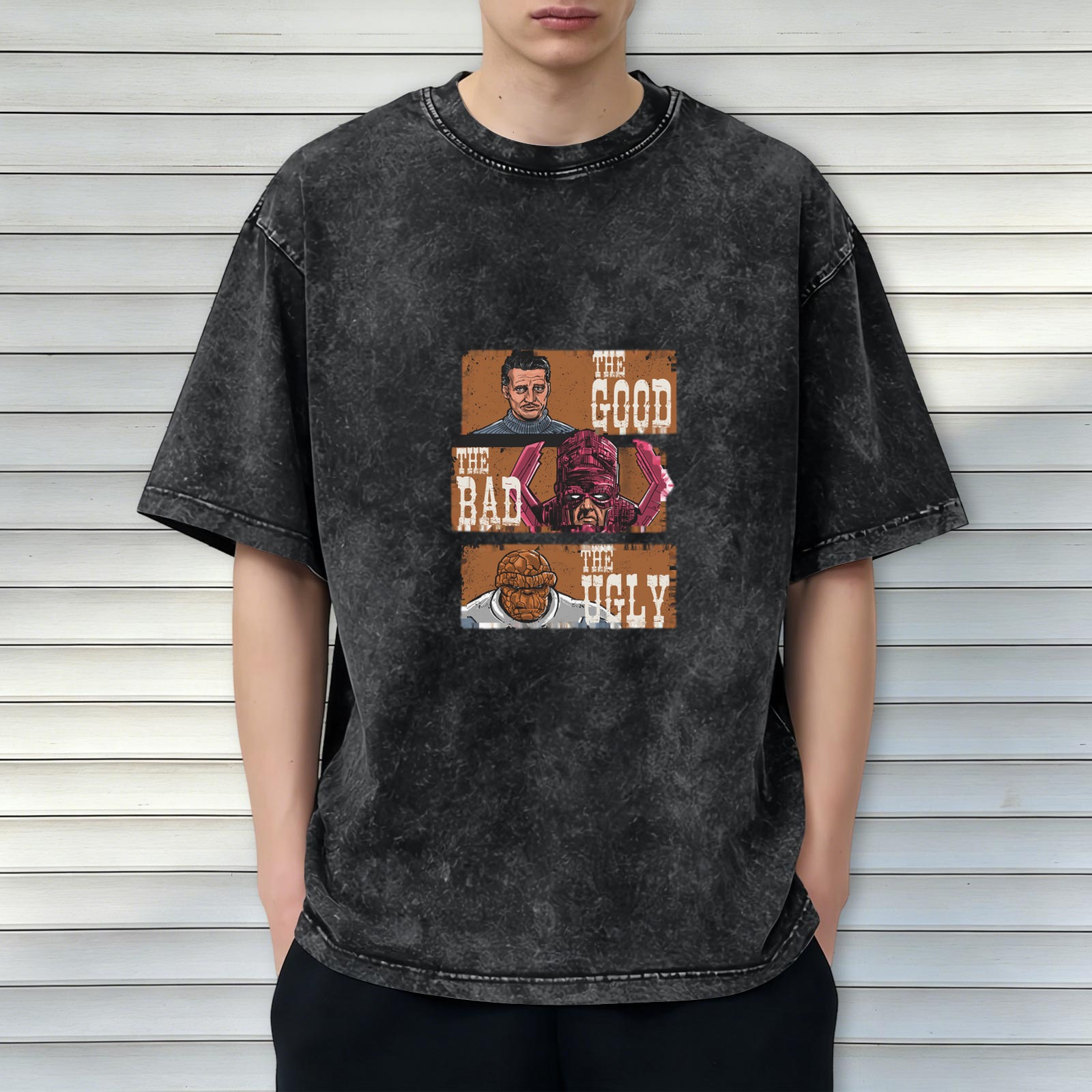 Fantastic Four The Good The Bad The Ugly Graphic Acid Wash T-Shirt