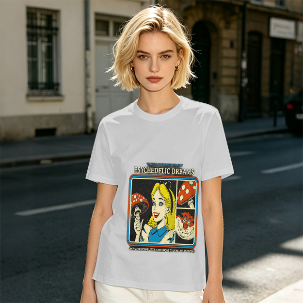 Psychedelic Dreams Alice in Wonderland Mushroom Graphic T-Shirt