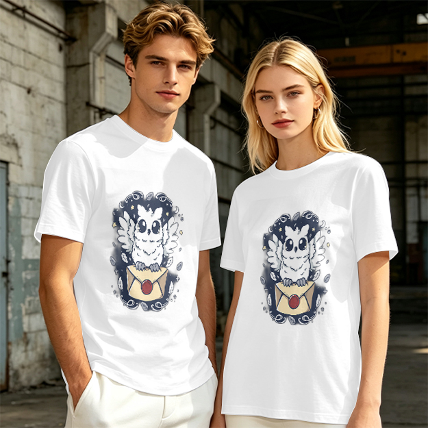 Owl with Envelope and Celestial Details Graphic T-Shirt