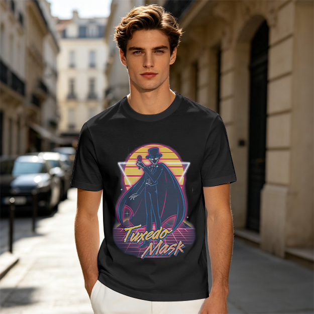 Tuxedo Mask Retro Neon Graphic Olive T-Shirt