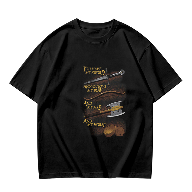 Olive T-Shirt with Fantasy Weapon Quote Print