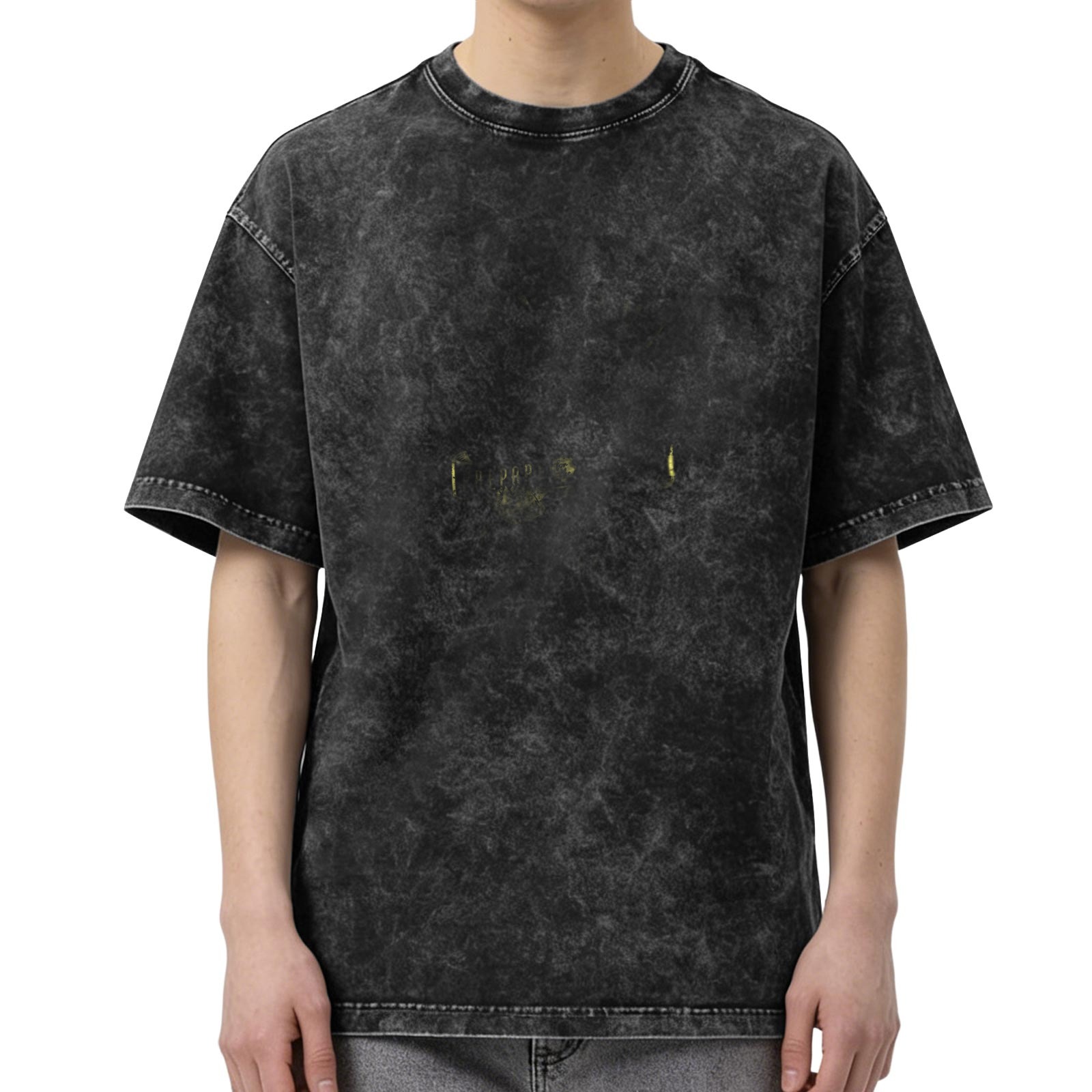 Distressed washed black loose short-sleeved T-shirt