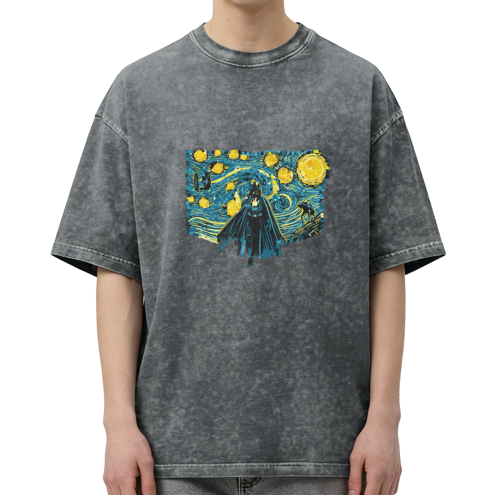Washed black t-shirt with Star Wars Starry Night graphic
