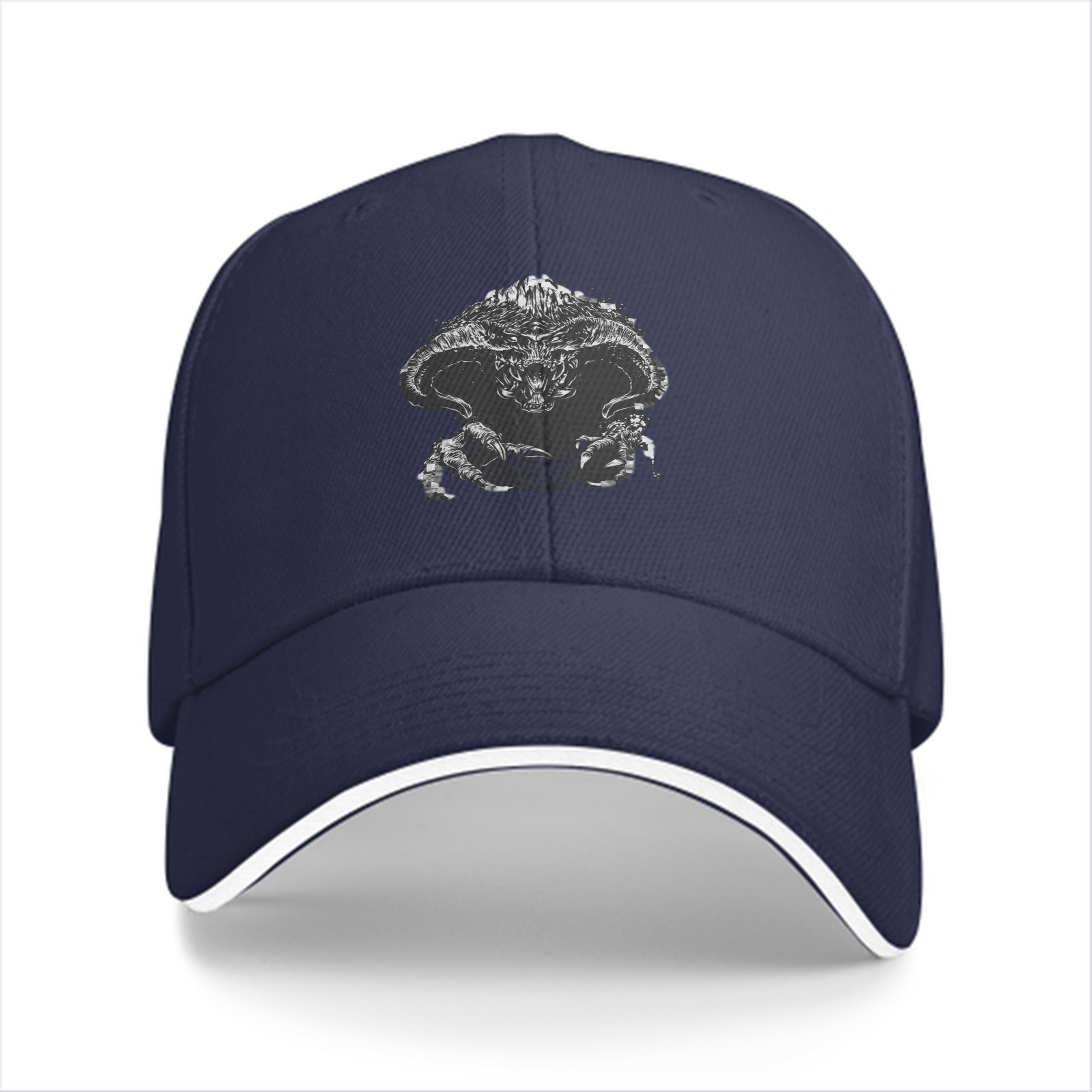Black Baseball Cap With Detailed Fantasy Monster Print