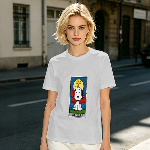 Olive T-Shirt with Snoopy The Beagle Tarot Card Graphic