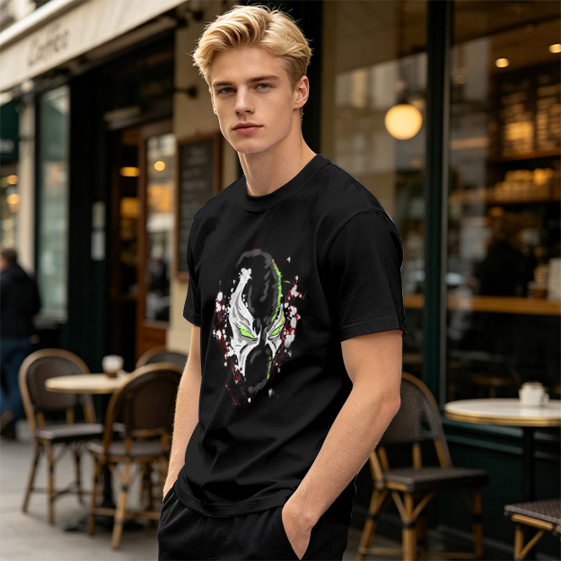 Olive T-shirt with Spawn Character Mask Graphic Print
