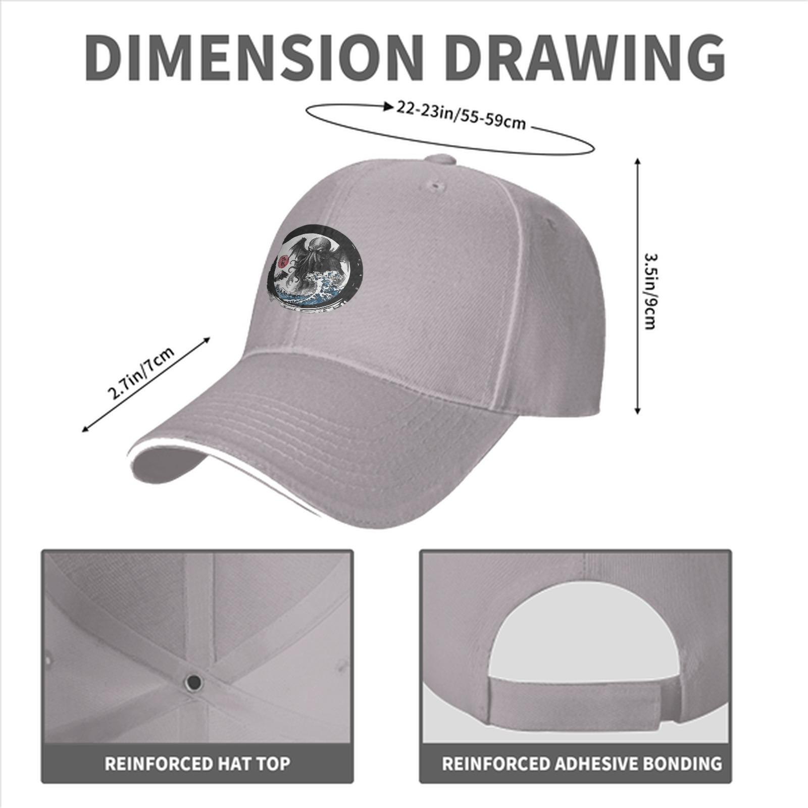 Black Baseball Cap with Cthulhu Great Wave Art Print