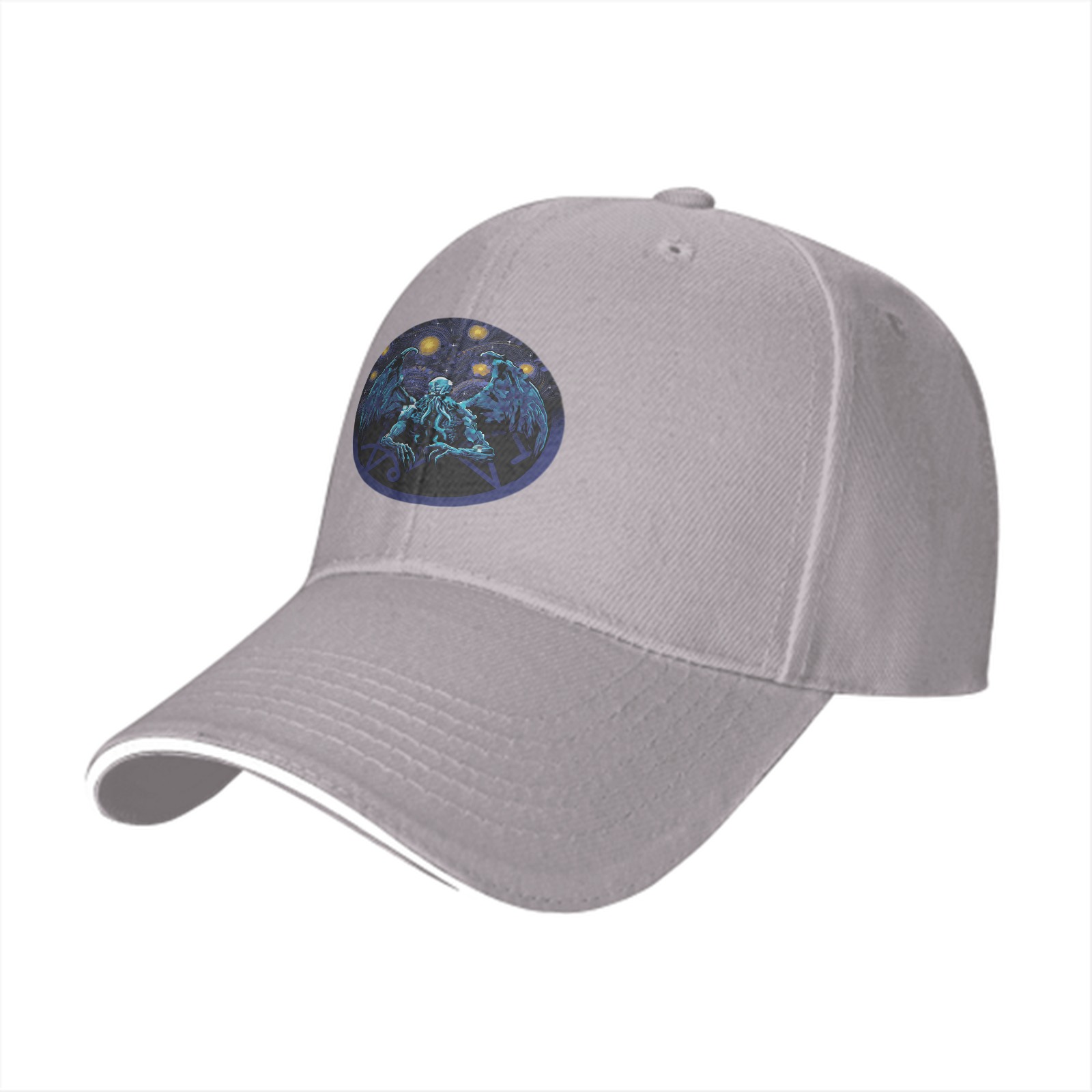 Black Baseball Cap with Cthulhu Cosmic Art Print