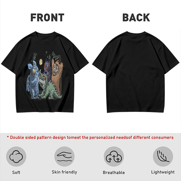 Olive Green T-Shirt With Whimsical Monster Crew Graphic Print