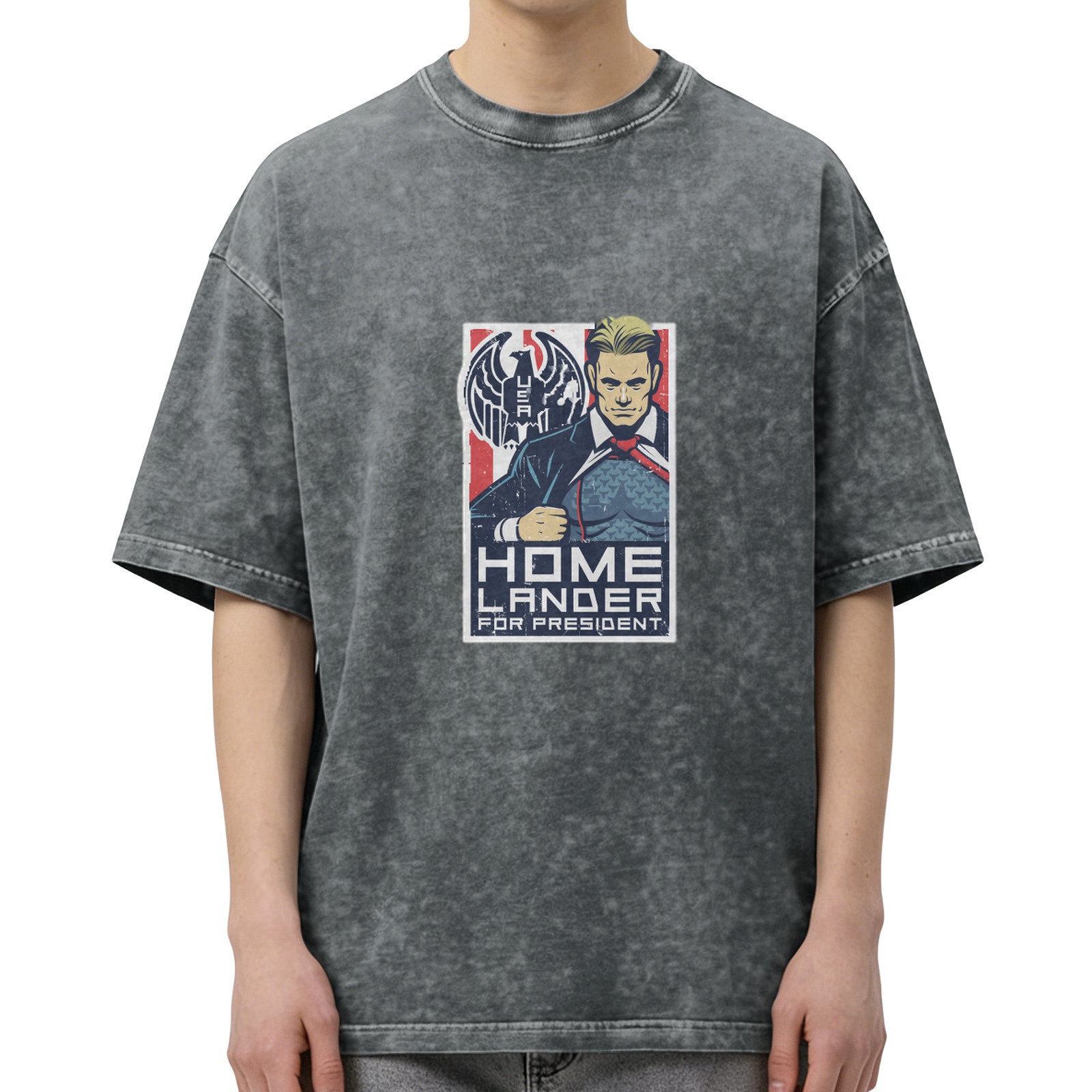Washed Black T-Shirt With Homelander For President Graphic Print