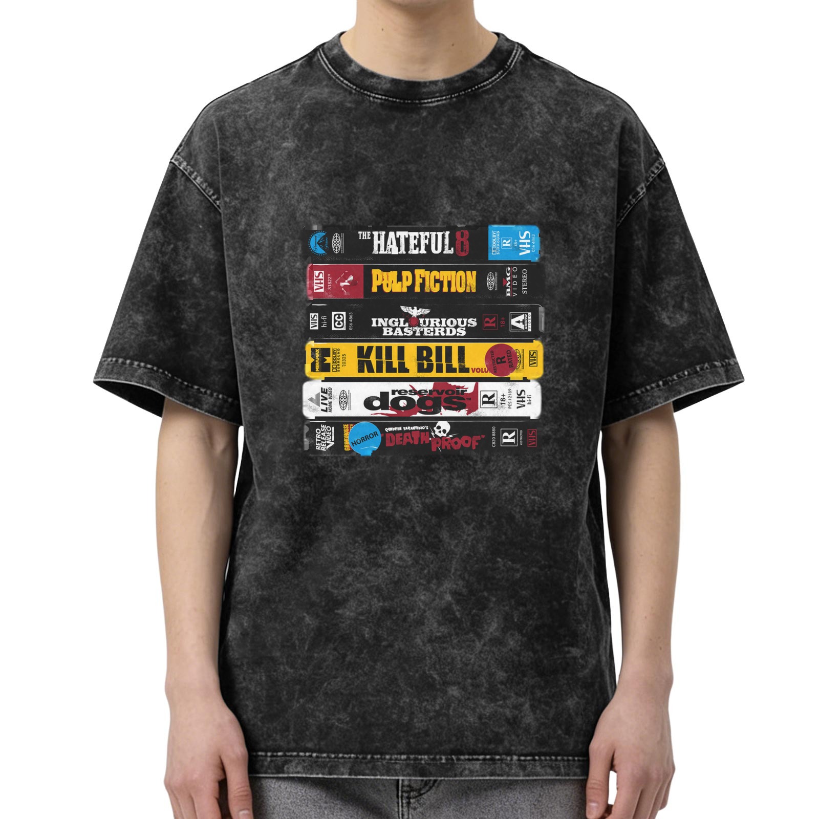 Quentin Tarantino Films Stacked VHS Graphic Stonewashed T-Shirt