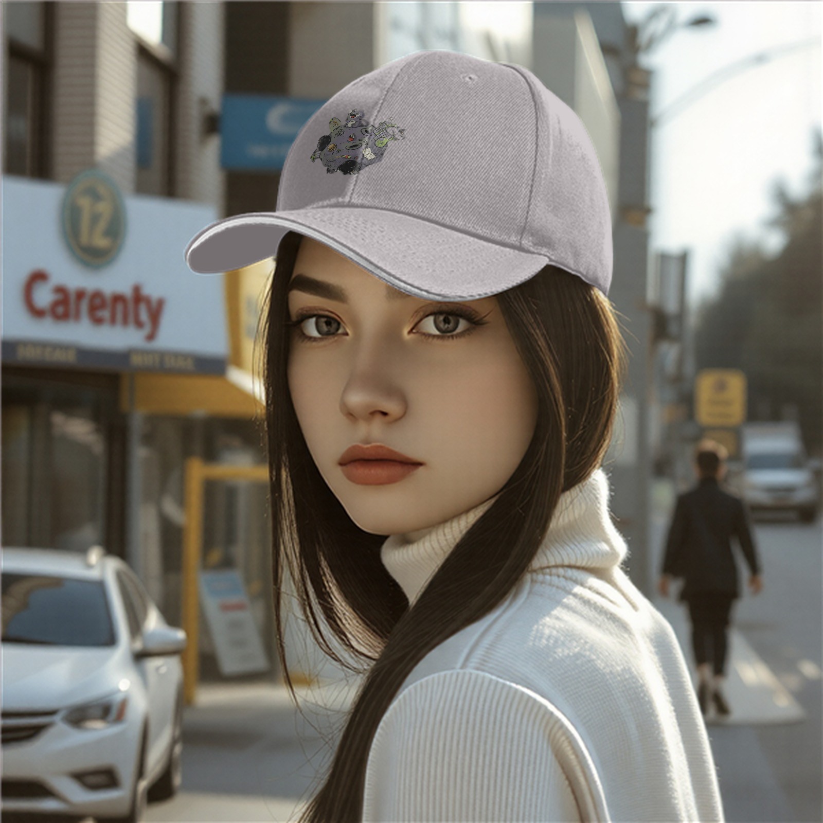 Black Baseball Cap With Whimsical Space Creature Asteroid Print