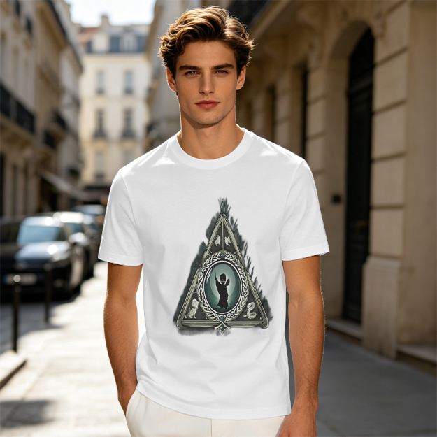 Olive T-shirt with Harry Potter Deathly Hallows Silhouette Print