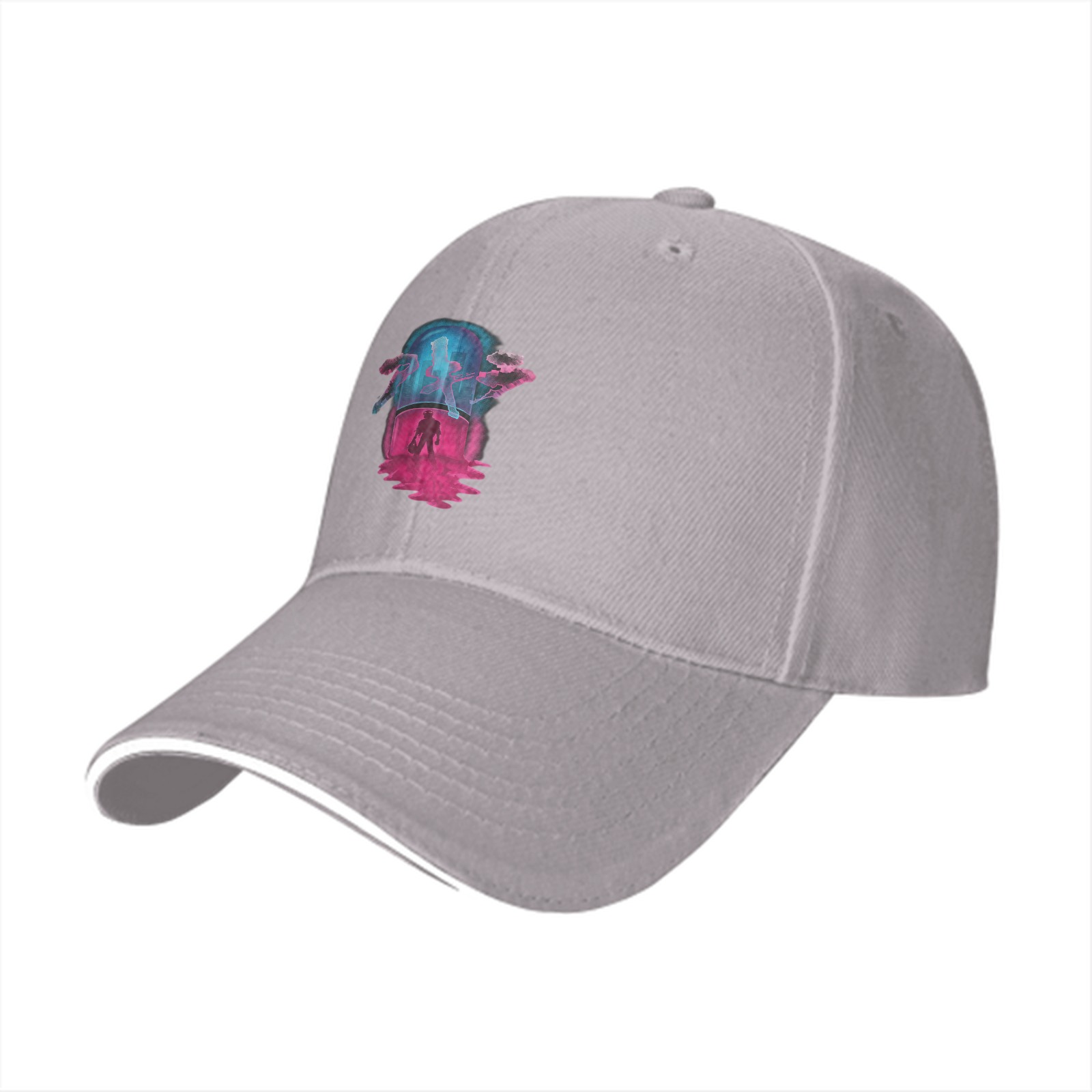 Black Baseball Cap With Neon Anime Style Graphic Print