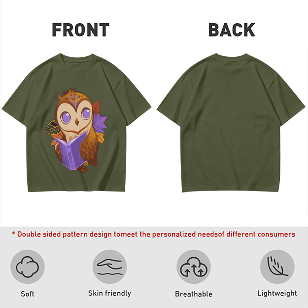 Owl Reading Book Autumn Leaves Graphic Tee