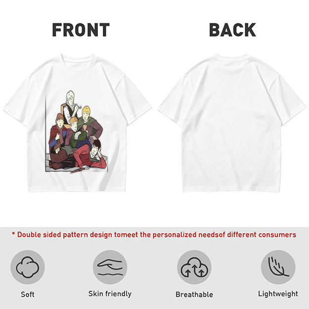 Olive T-shirt with Group of Fantasy Characters Graphic Print