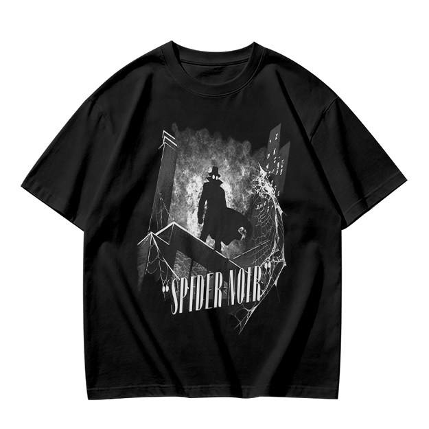 Olive T-Shirt Featuring Spider Noir Silhouette on City Rooftop