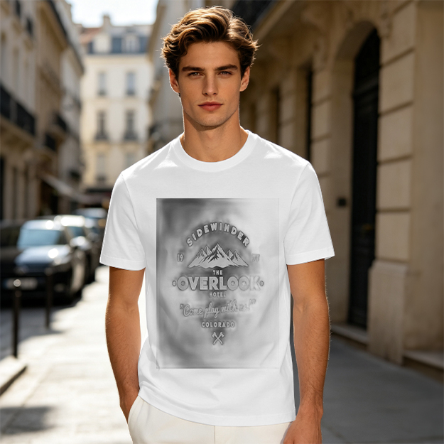 Olive t-shirt with Overlook Hotel mountain graphic print