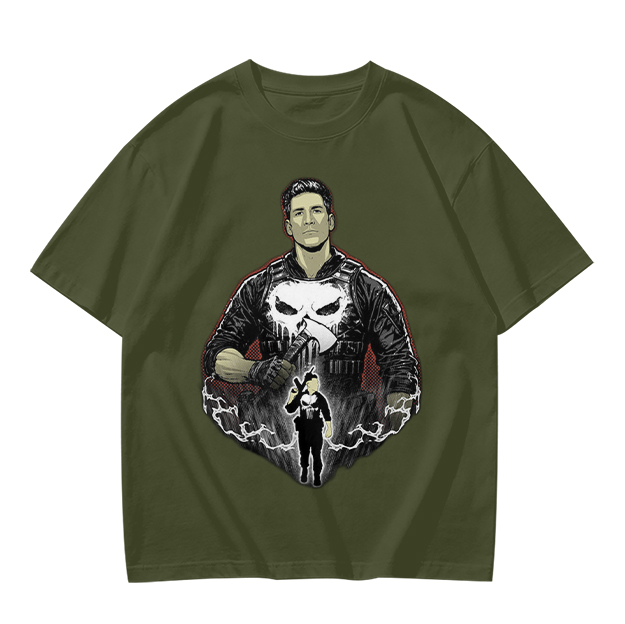 Olive T-shirt with Punisher Skull Graphic Art Print