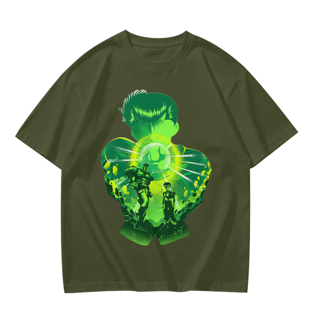 Anime Character Silhouette Glowing Green Graphic T-Shirt