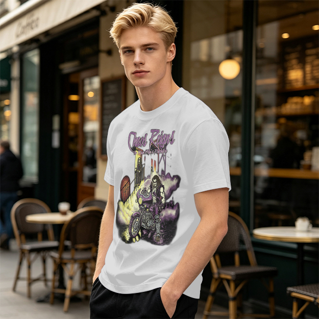 Olive Graphic T-Shirt with Chaos Reigns Biker Artwork