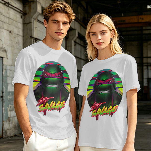 Olive T-Shirt with Retro Ninja Turtle 'Stay Savage' Graphic