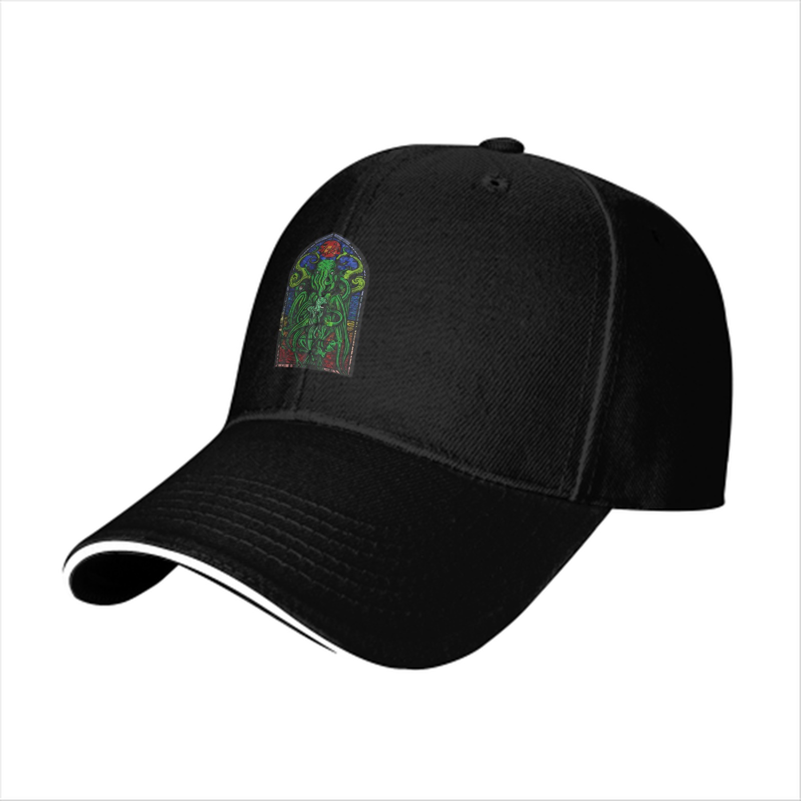 Black Baseball Cap with Stained Glass Cthulhu Art Print