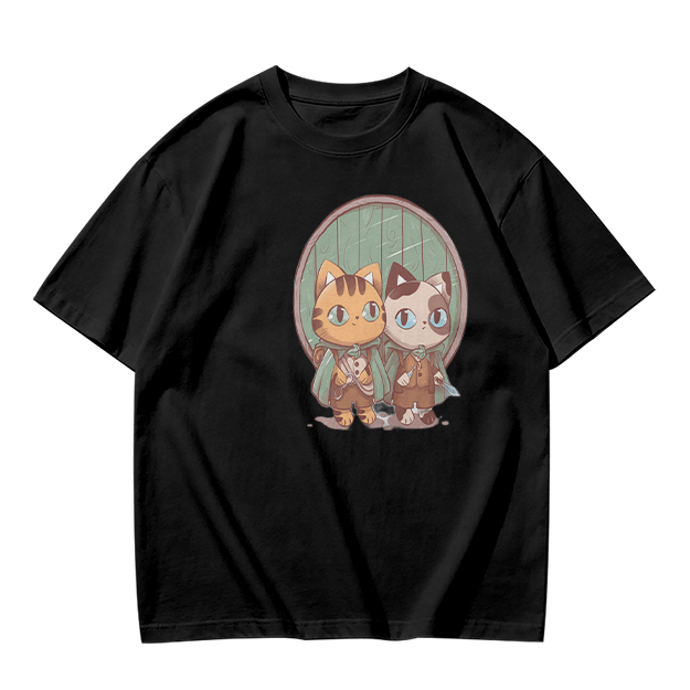 Olive Green T-Shirt With Cute Cat Fantasy Character Print