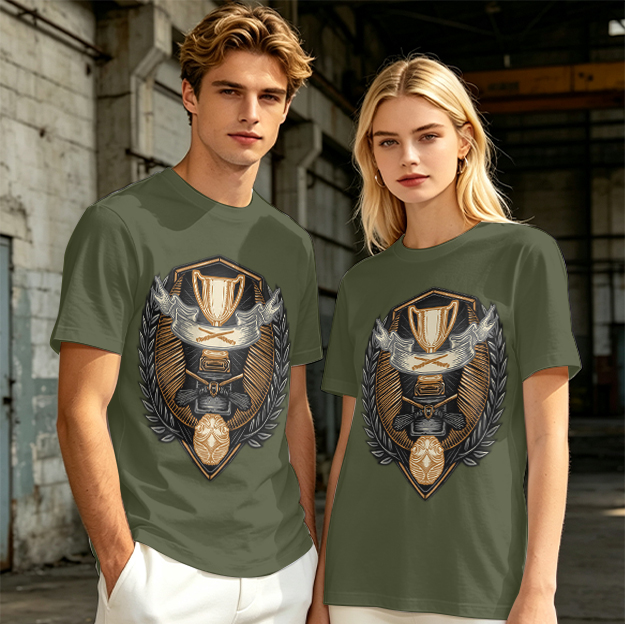 Olive T-Shirt With Detailed Victory Trophy Crest Print