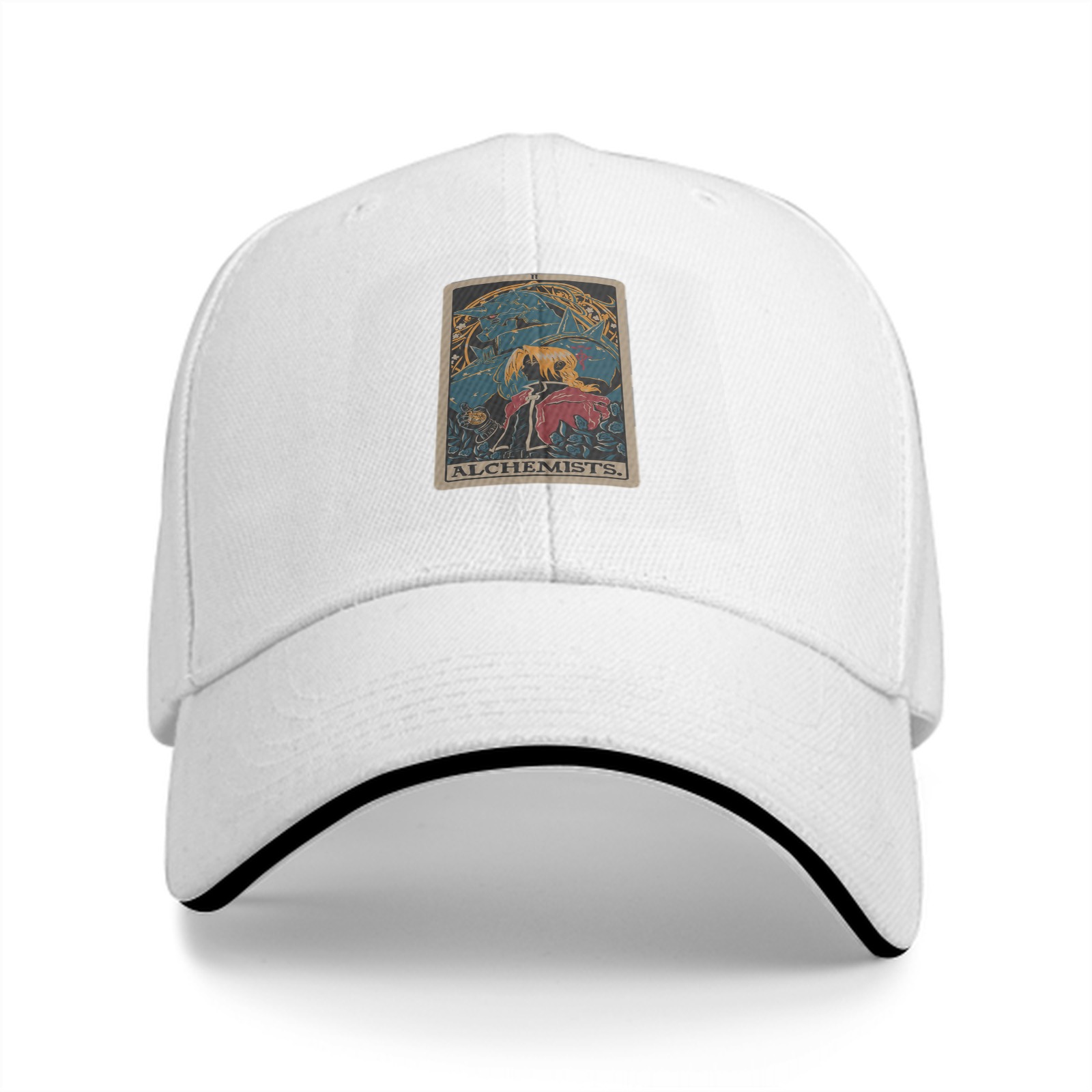 Black Baseball Cap With Alchemist Tarot Style Graphic Print