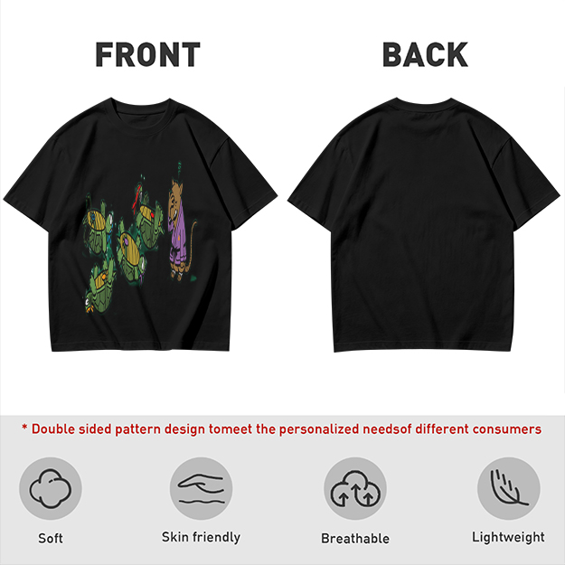 Olive Graphic Tee With Ninja Turtles and Splinter Print