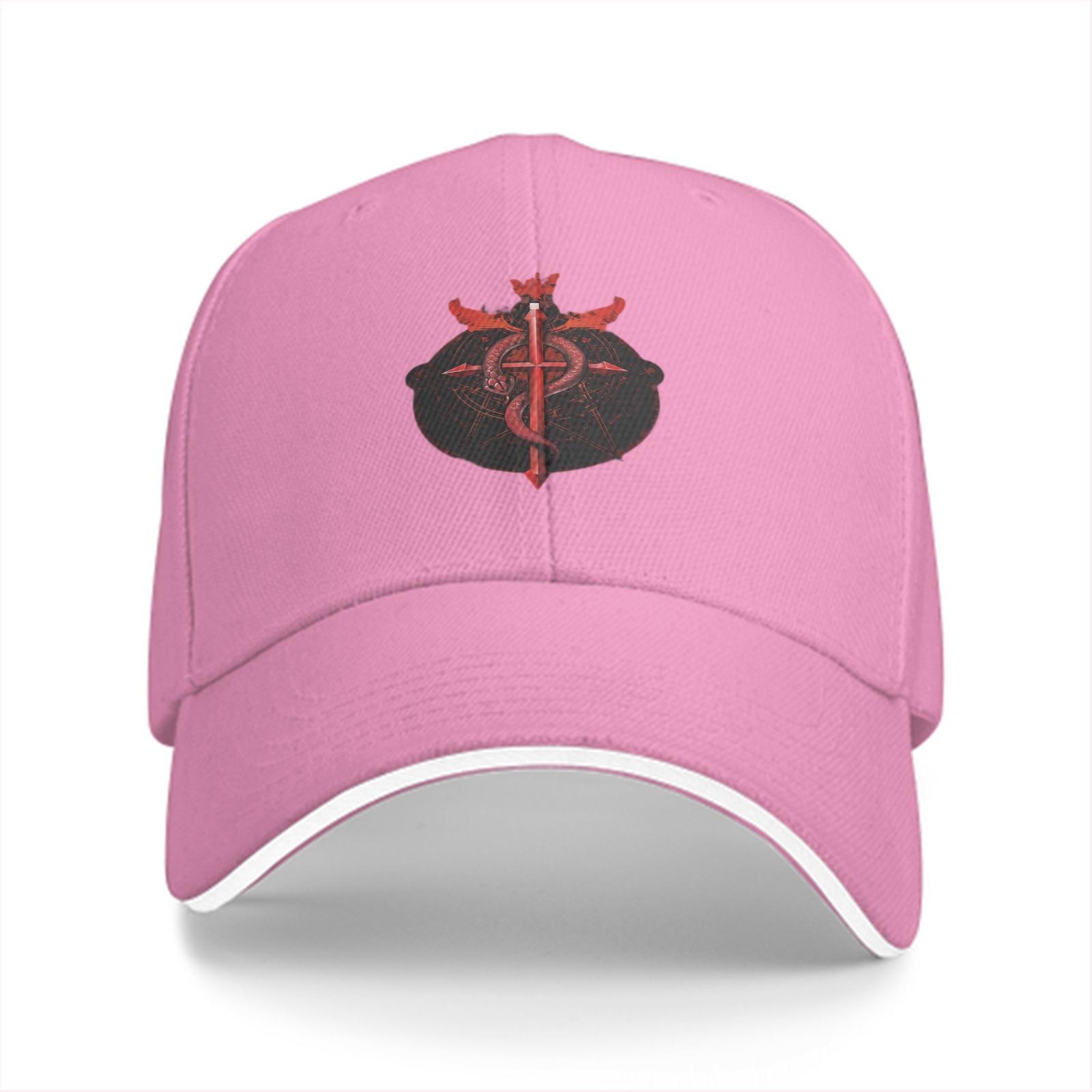 Black Baseball Cap With Red Serpent Cross Crest Graphic
