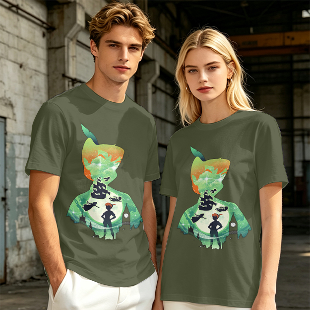 Olive T-shirt with Peter Pan Silhouette Artwork