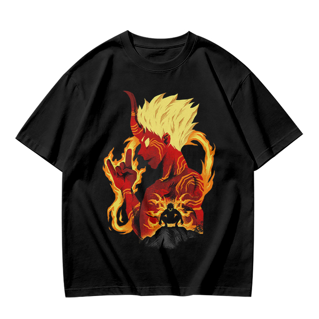 Oni Demon Flame Graphic Olive Green Casual T-Shirt