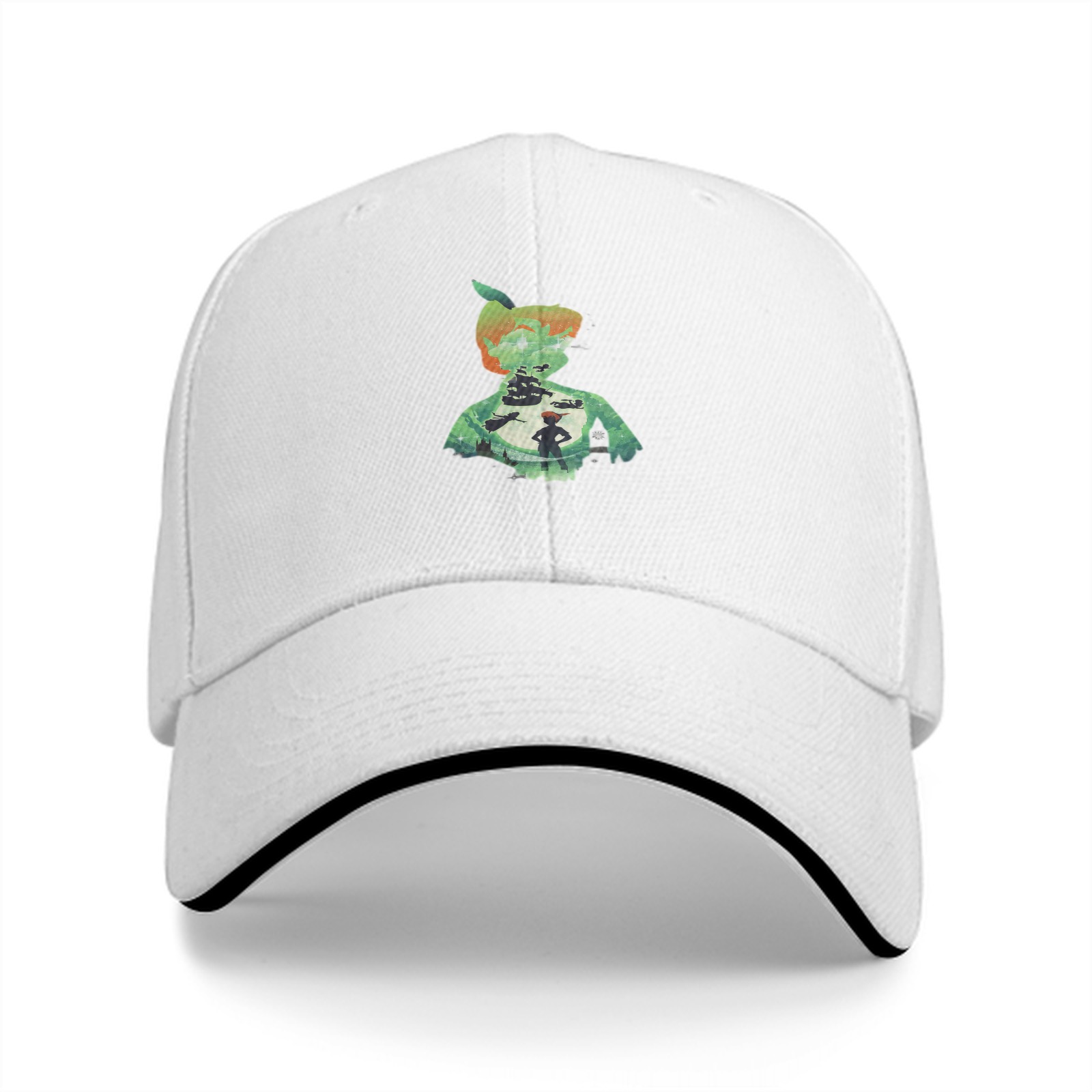 Black baseball cap with green apple boy graphic print
