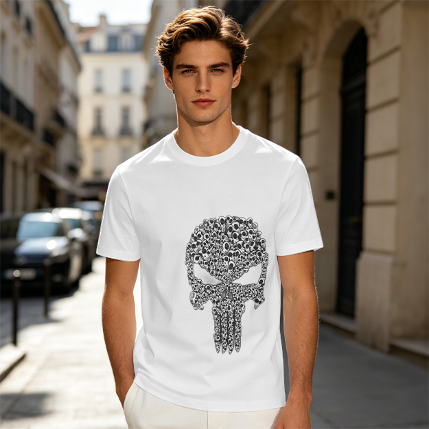 Olive T-Shirt With Punisher Skull Made Of Small Skulls