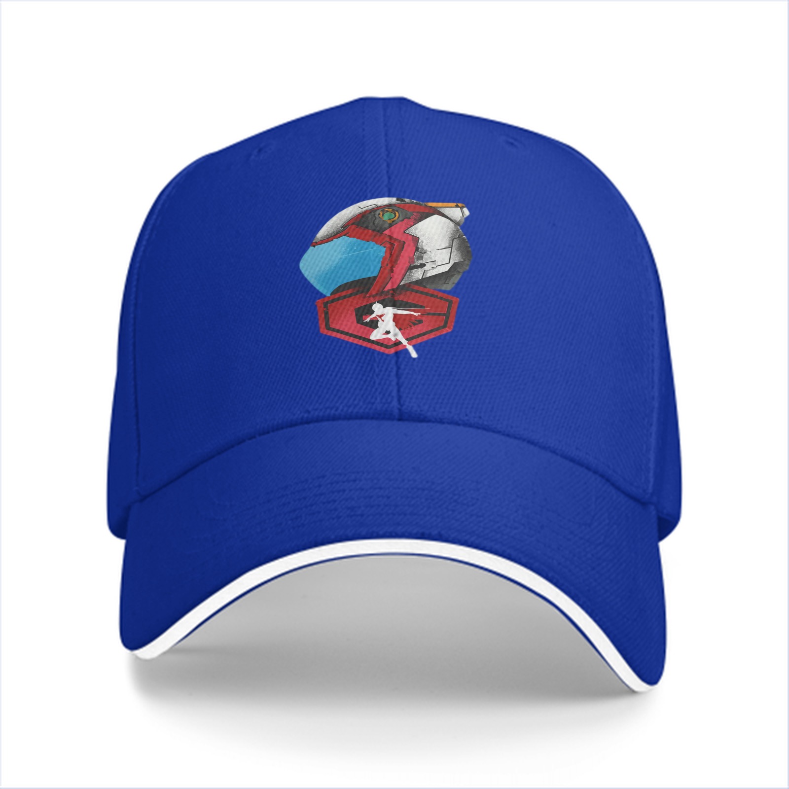 Black baseball cap with anime mech helmet graphic