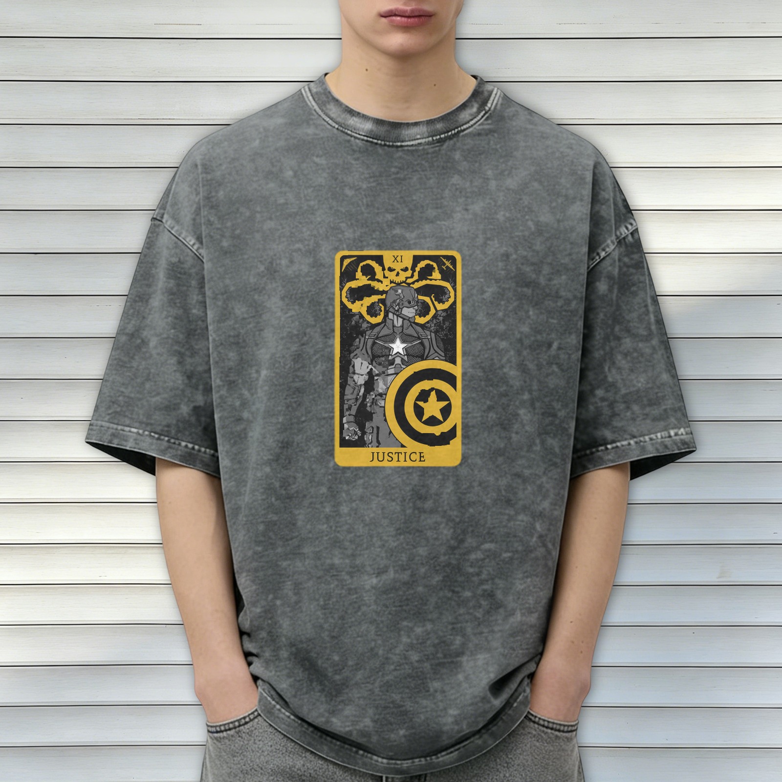 Hydra Captain America Justice Tarot Stonewashed T-Shirt