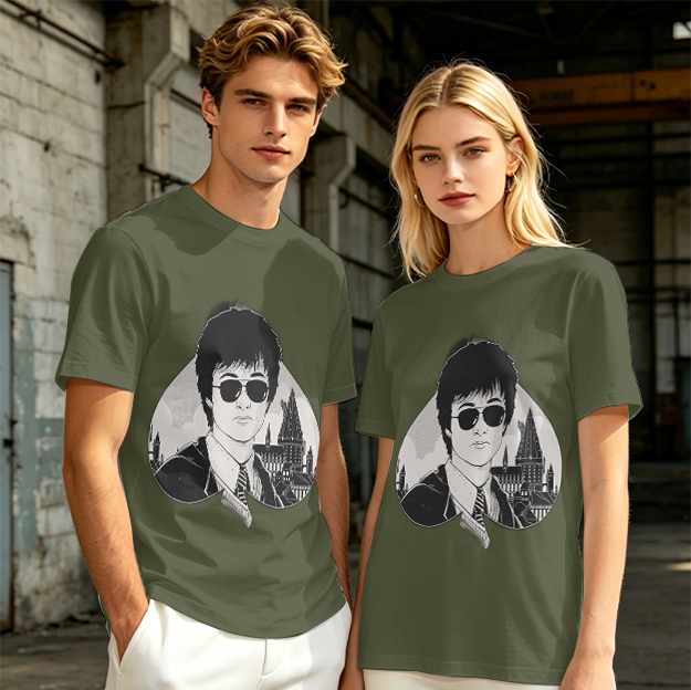 Olive Green T-Shirt With Harry Potter Wearing Sunglasses Print
