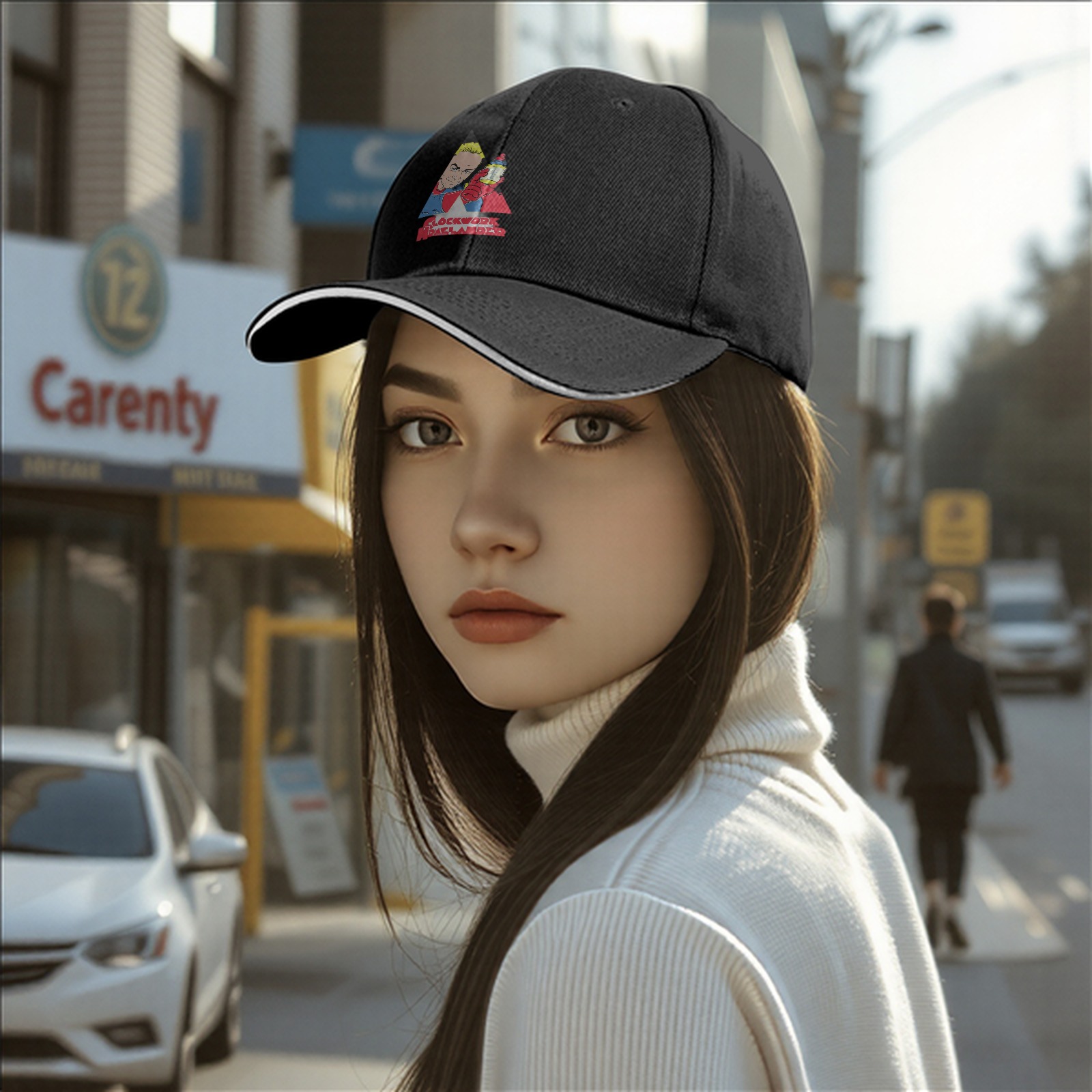 Black baseball cap with Clockwork Homelander graphic print