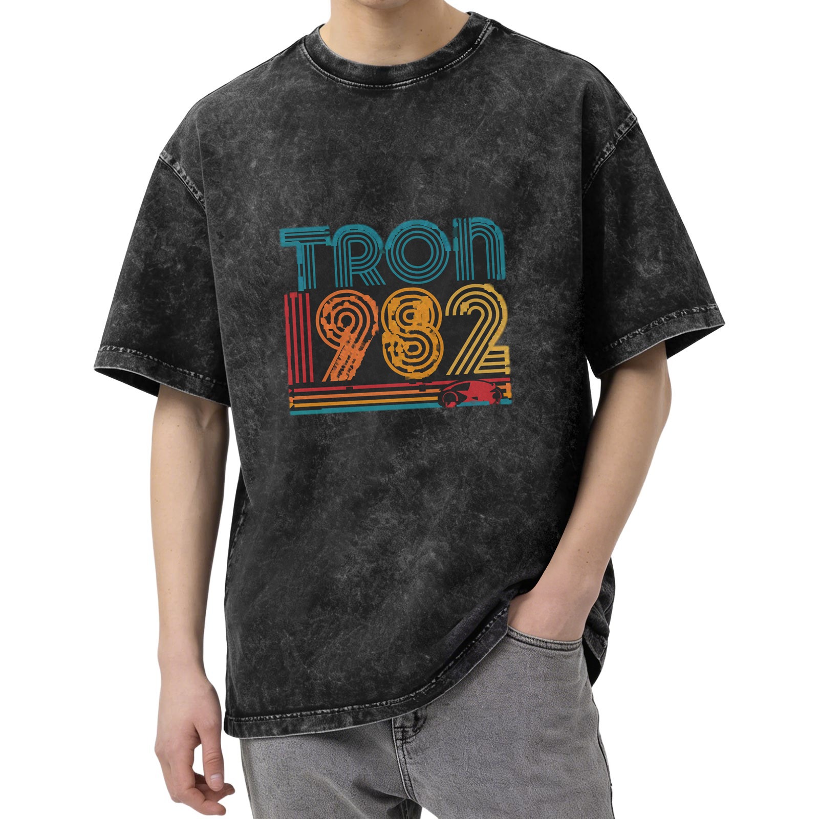 Tron 1982 Retro Graphic Acid Wash Oversized T-Shirt