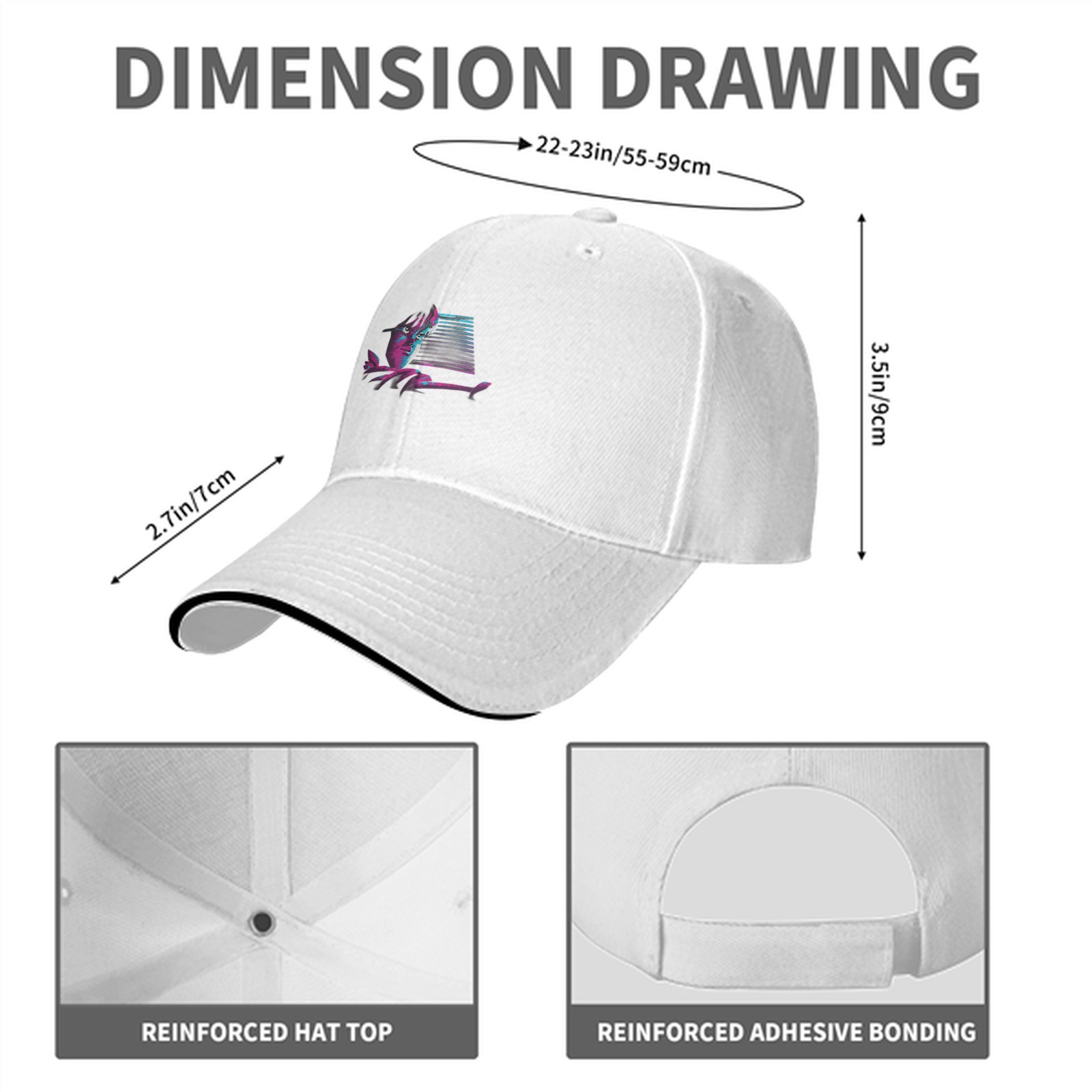Black Baseball Cap With Synthwave Style Portrait Print