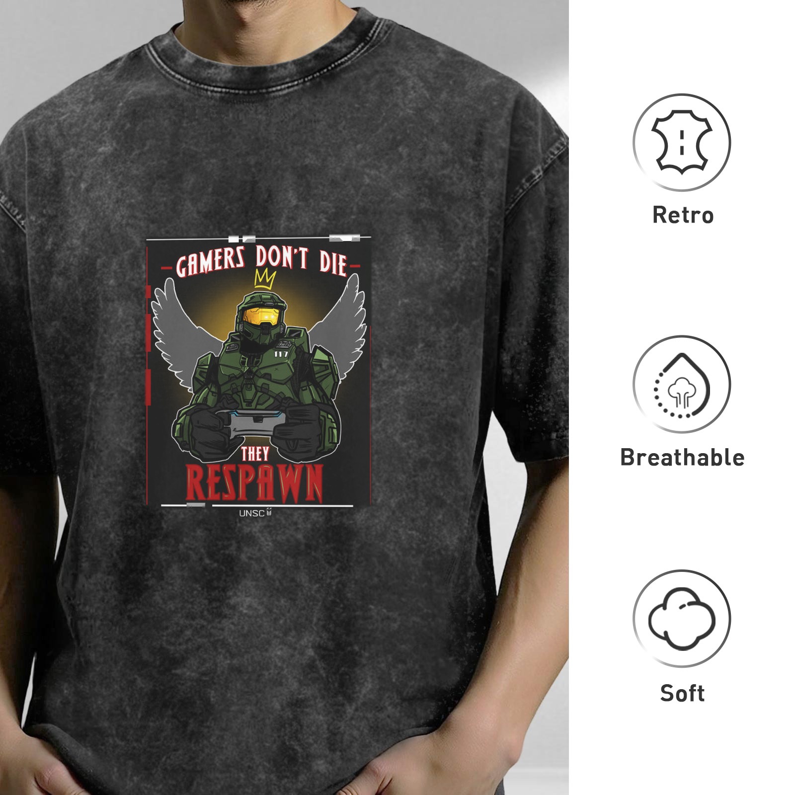 Gamers Don't Die They Respawn Master Chief Graphic T-Shirt