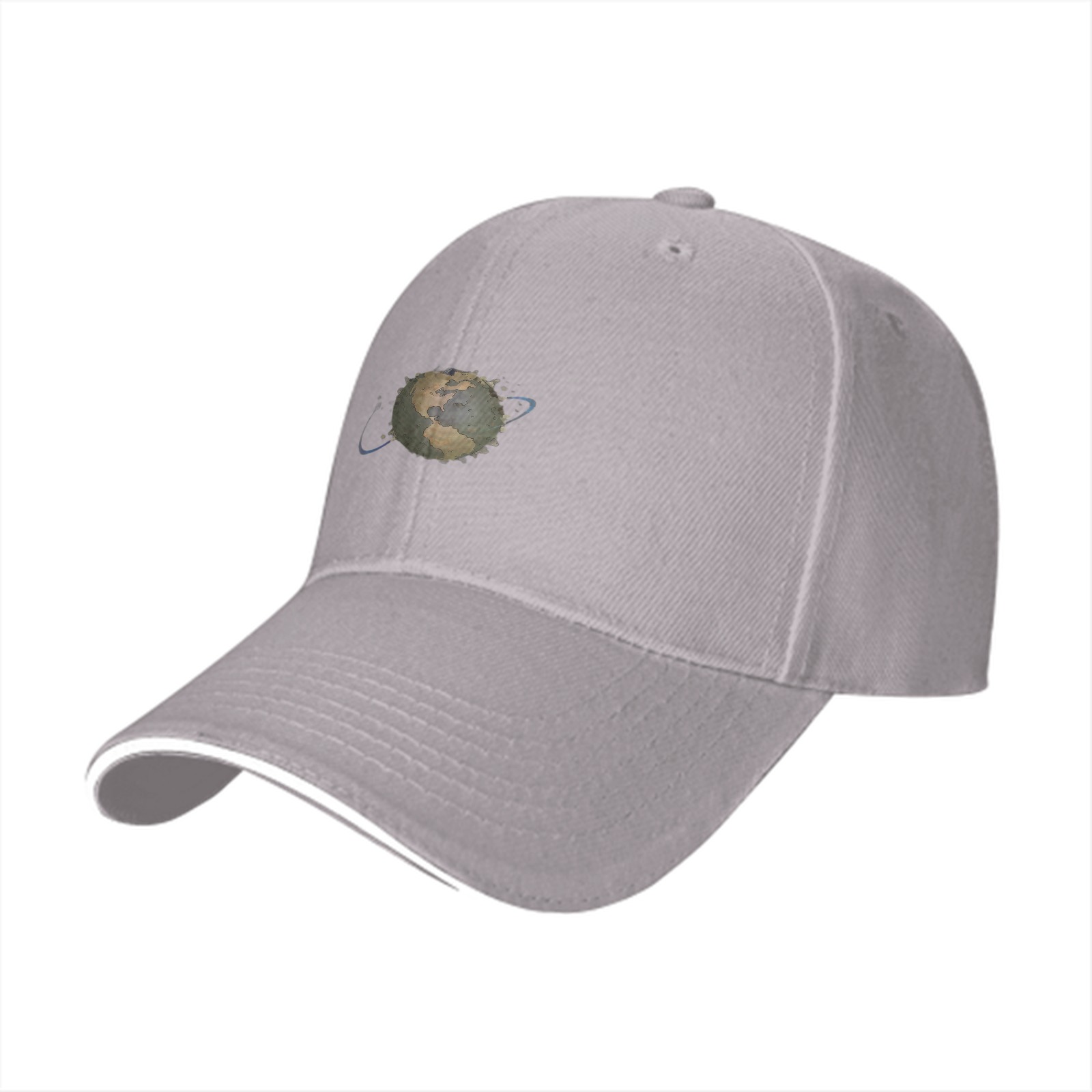 Black baseball cap with stylized Earth graphic print