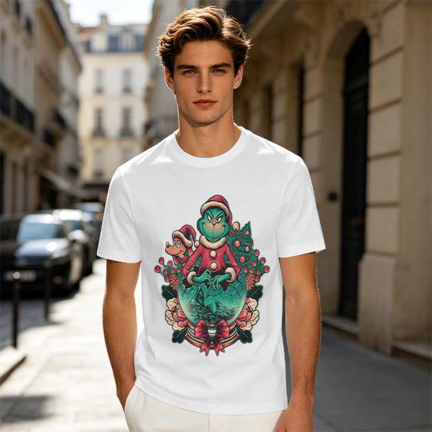 Olive Green Christmas Grinch Graphic T-Shirt