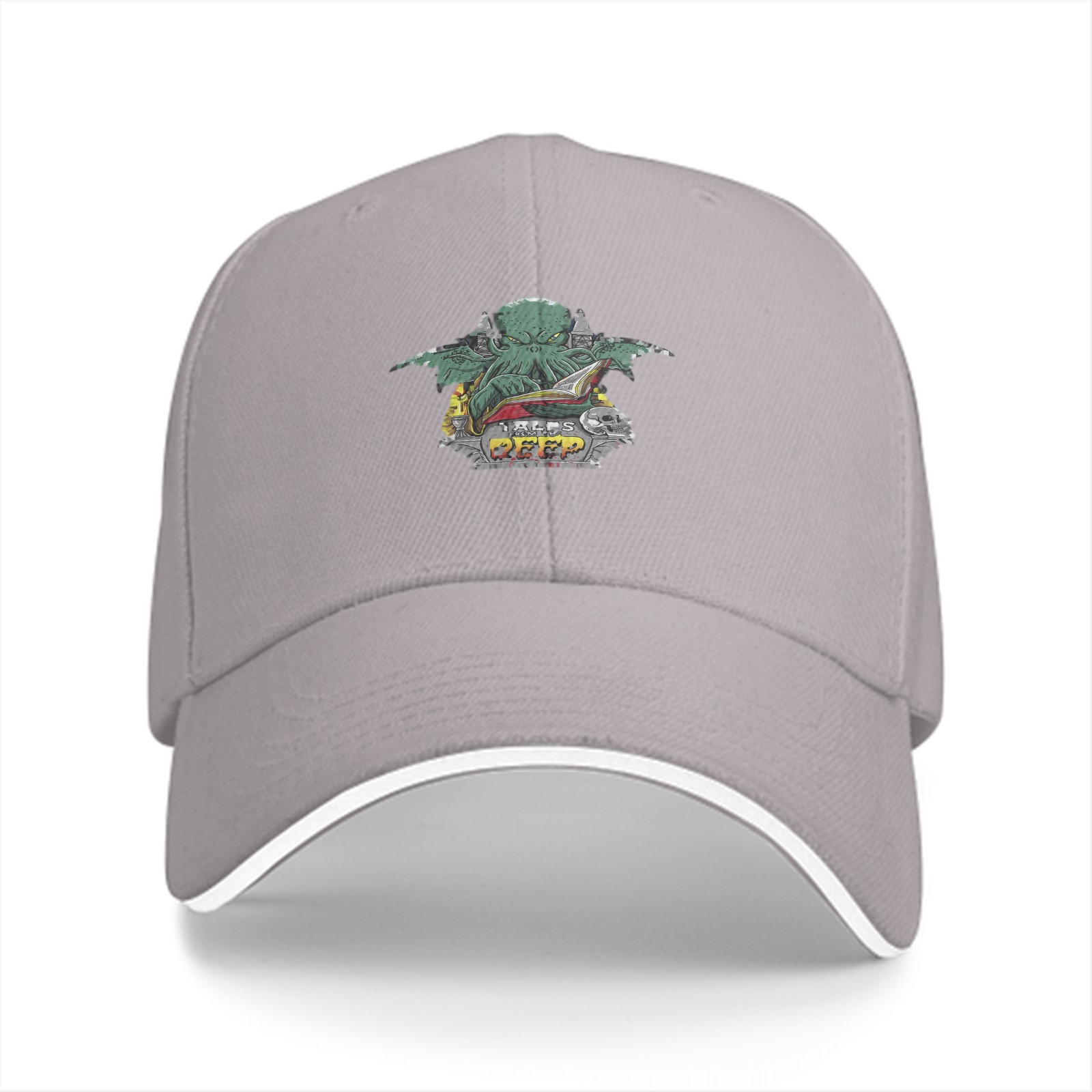 Black Baseball Cap With Cthulhu Reading Book Graphic