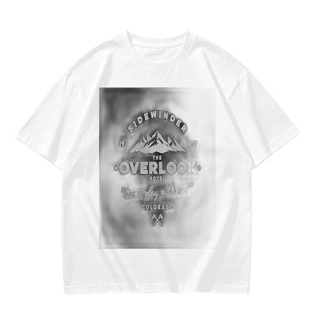 Olive t-shirt with Overlook Hotel mountain graphic print