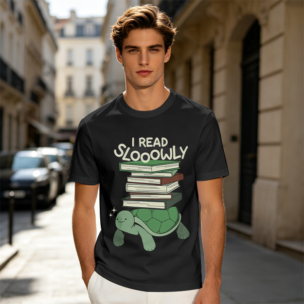 I Read Sloowly Turtle Stacked With Books T-Shirt