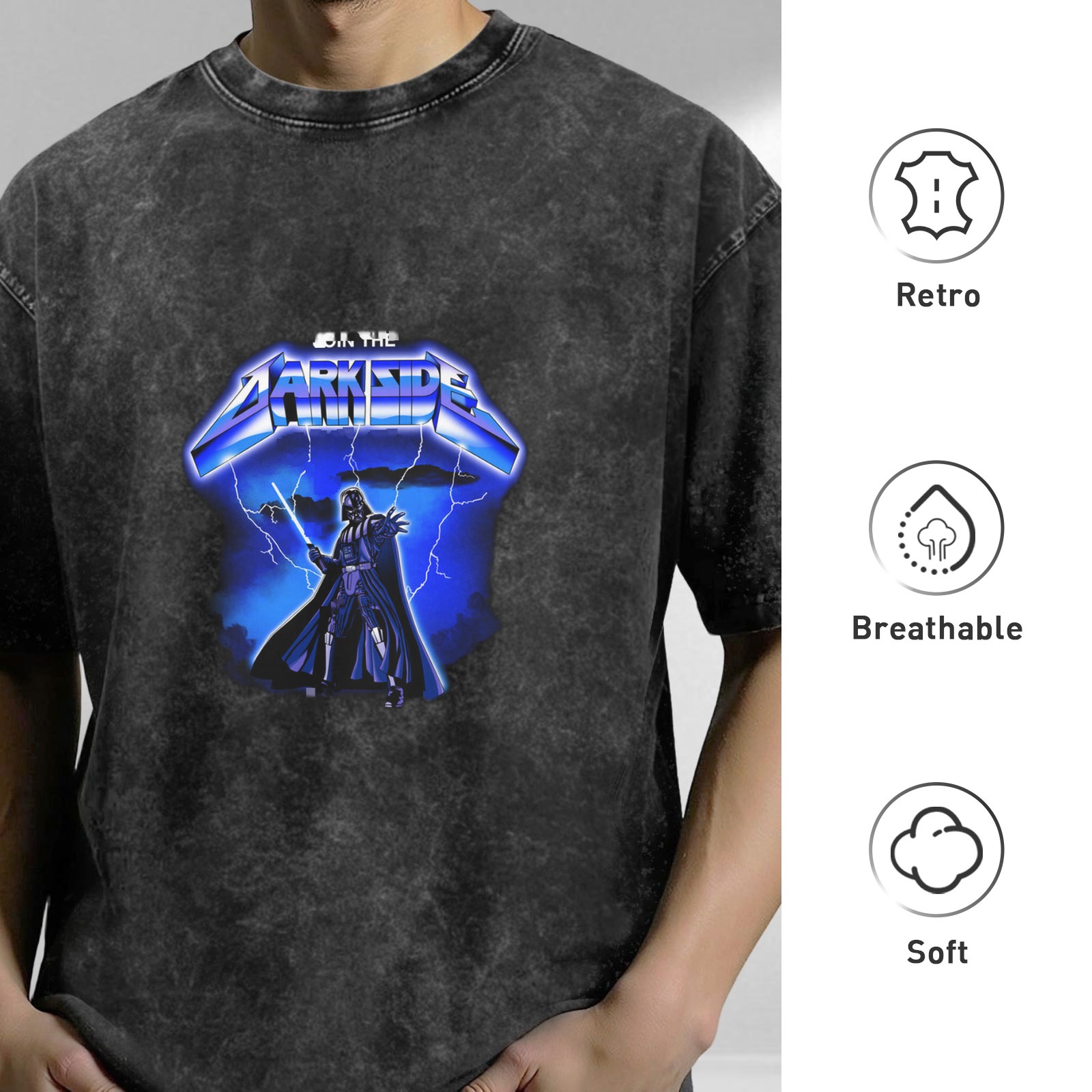 Star Wars Darth Vader 'Join The Dark Side' Heavy Metal Lightning Graphic Acid Wash T-Shirt